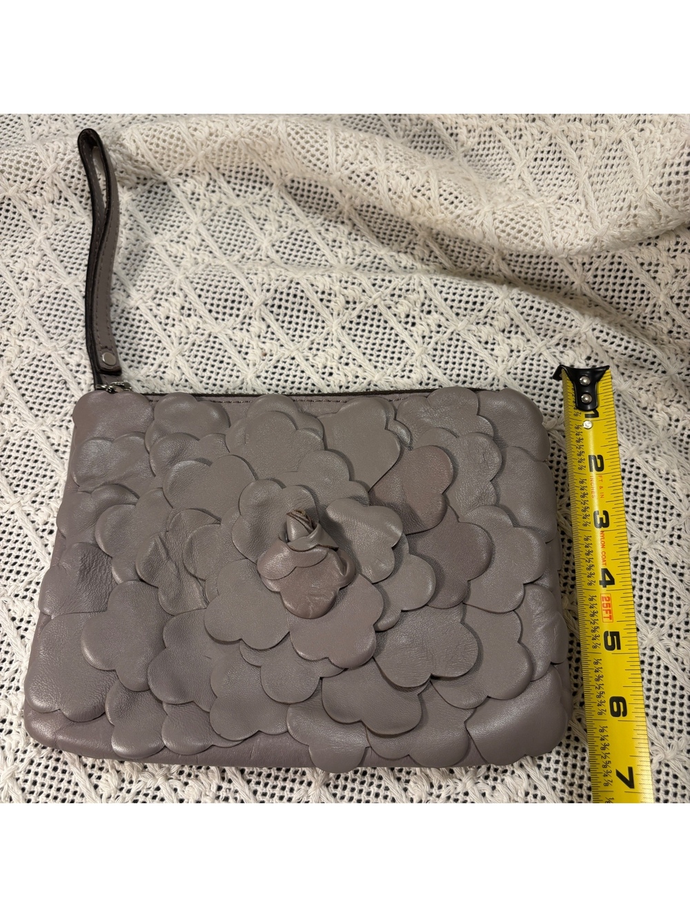 Patricia Nash Taupe Leather Floral Layered Wristlet Clutch